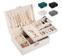 LUZOON Portagioie Donna Ragazza, Grande Porta Gioielli Bambina a 2 Strati in Pelle PU Scatole Portagioielli Cofanetto per Collane, Orecchini, Bracciali-Chiudibile a Chiave con Chiave-Bianco