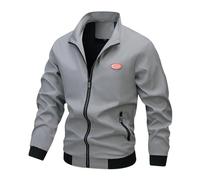 LUZOUCHE Bomber, giacca da aviatore, antivento, sottile, per attività all'aria aperta, leggera, per il tempo libero, per la primavera, l'autunno, il colletto alto, impermeabile, grigio., XL