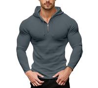 LUZOUCHE Felpa da uomo alla moda, con chiusura lampo a quarto, sportiva, per il fitness, a maniche lunghe, tinta unita, sportiva, casual, con cappuccio, per l'autunno, grigio., M