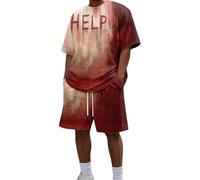 LUZOUCHE Pigiama da uomo per il tempo libero, in due pezzi, camicia a maniche corte e pantaloni corti, per Halloween, cosplay, abbigliamento in cotone, per la casa, per lo sport all'aria aperta, da