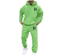 LUZOUCHE Set con cappuccio da uomo, tuta da jogging, 2 pezzi, felpa con cappuccio e pantaloni da jogging, tinta unita, per la primavera, il tempo libero, verde, L