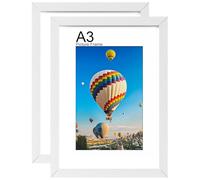 LVAOUO Cornice portafoto A3, in legno, colore bianco, 42 x 29,7 cm, versatile cornice A3 nera, display, orizzontale o verticale, materiale PVC, montaggio a parete e scrivania