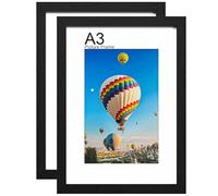 LVAOUO Cornice portafoto A3, in legno, colore nero, 42 x 29,7 cm, versatile cornice A3 nera, display, orizzontale o verticale, materiale PVC, montaggio a parete e scrivania