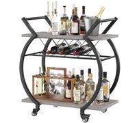 LVB Carrello da bar con portabottiglie a 2 ripiani, carrello da cucina su ruote, moderno carrello da caffè portatile in legno e metallo, per casa, carrello da portata industriale con ripiano