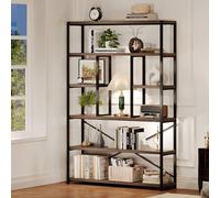 LVB Libreria a 6 ripiani, rustica vintage Etagere, libreria moderna in metallo e legno, per casa, camera da letto, soggiorno, ufficio, stile industriale, rovere grigio chiaro, 180 cm