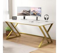 LVB Scrivania bianca e oro, moderna scrivania per computer in legno per casa e ufficio, scrivania per studio esecutivo in metallo, per giocare e scrivere, scrivania semplice e compatta per studenti