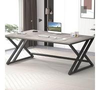 LVB Scrivania da ufficio lunga 179,8 cm, moderna grande scrivania per computer in legno e metallo, tavolo industriale doppia per due persone, tavolo rustico per PC, ufficio, studio, scrittura,