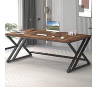 LVB Scrivania per computer da 179,8 cm, in legno industriale extra lungo, per casa e ufficio, grande postazione di lavoro rustica moderna in metallo, tavolo per studio e scrittura, doppio monitor,