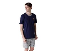 LVB Set di Pigiama Corto con Casacca con Ricamo Cocco sul Fronte Uomo, Blu Navy, S