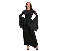 LVCBL Abito da donna per Halloween, con spalle scoperte, da cocktail, vestito da sera, lungo alla caviglia, costume per adulti, Nero , L
