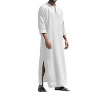 LVCBL Caftano da uomo a maniche lunghe, caftano, lungo, con tasche, universale, M-3XL, bianco, L