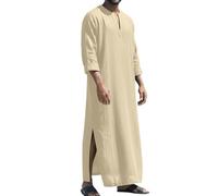 LVCBL Caftano da uomo a maniche lunghe, caftano, lungo, con tasche, universale, M-3XL, cachi, L
