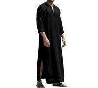 LVCBL Caftano da uomo a maniche lunghe, caftano, lungo, con tasche, universale, M-3XL, Nero , L