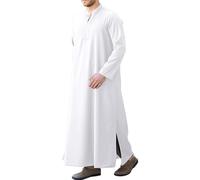 LVCBL Caftano da uomo a maniche lunghe Thobe con tasche, vestibilità universale M-3XL, bianco, L
