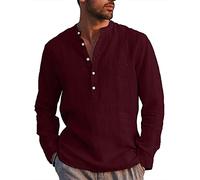 LVCBL Camicia da Uomo A Maniche Lunghe Estiva per Il Tempo Libero in Lino Vestibilit Normale Rosso Vivo XL