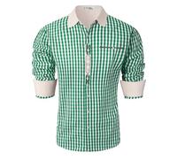 LVCBL Camicia da uomo a quadri, Oktoberfest, a maniche lunghe, per il tempo libero, con cotone, slim fit, per uomo, S-3XL, verde, L