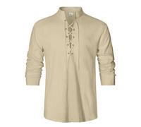 LVCBL Camicia Medievale Uomo con Lacci Manica Lunga Colletto alla Coreana