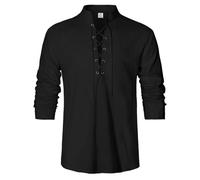 LVCBL Camicia Medievale Uomo con Lacci Manica Lunga Colletto alla Coreana