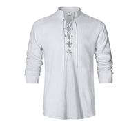 LVCBL Camicia Medievale Uomo con Lacci Manica Lunga Colletto alla Coreana