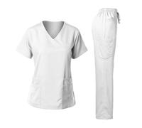 LVCHAO Uniforme chirurgica Donna Ospedale Clinico Salone di Bellezza Spa Top e Pantaloni Set di Uniformi for Scrub Infermieristico da Donna(White,XXL)