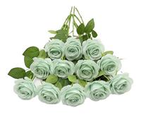 LVEFIT Rose artificiali, fiori artificiali, con stelo lungo, in seta, bouquet di rose per matrimoni, addio al nubilato, feste, decorazione per la casa (verde salvia, 12 pezzi)