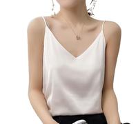 LVFU canotta di seta da donna, top con scollo a V e spalline, camicia da lavoro ampia con collo sexy, collo sexy da spettacolo perfetto (A,3XL)