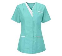 Lvguang Donna Camice Medico Manica Corta Collo a V Infermiera Estetista Maglietta da Laboratorio con Tasche (Verde Chiaro, M)
