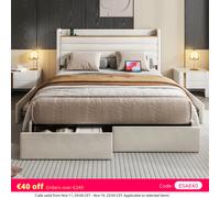 LVHOM 140x200 cm Struttura letto moderna grande con imbottitura in velluto, porte USB e contenitore: 4 cassetti sotto la struttura del letto