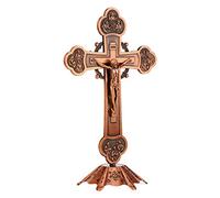 lvifloae Crocifisso cattolico in piedi per altare 8,1 x 19 cm, stile vintage dorato, crocifisso da tavolo, decorazione per la casa, di nozze cattolico, regali devoti, in metallo (Rame Rosso)