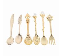 lvifloae Vintage European Court Tableware Vintage Crystal Antique Alloy Spoon Filigree Spoon Kitchen Dining Bar Cafe Fruit Dessert Tableware Antique Brass 6 Pcs Set Bronze (Golden)