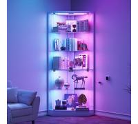 Lvifur Vetrina angolare a 5 strati con sensore umano e ante in vetro, per camera da letto, studio, 175 cm, vetrina in vetro con illuminazione a LED, per vetrina e soggiorno, bianco