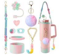 Lvjkes 9 pezzi Stanley cup accessori set, 20-40 oz Accessori stanley cup, Include Manico, Tappo per cannuccia, Copertura in silicone per la base, Gancio, Ganci decorativi, Tappi a tenuta stagna (J)