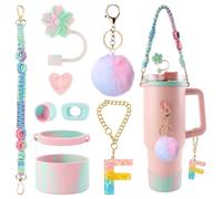 Lvjkes 9 pezzi Stanley cup accessori set, 20-40 oz Accessori stanley cup, Include Manico, Tappo per cannuccia, Copertura in silicone per la base, Gancio, Ganci decorativi, Tappi a tenuta stagna (F)