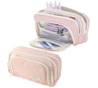 Lvjkes Astuccio Monocromo, Astuccio con 3 Scomparti, Semplice Alta capacità Organizer Estetico per Cancelleria per Bambini, Ragazzi, Ragazza, Adolescenti, Studenti, Rosa, 21 x 13 x 7 cm