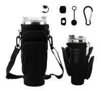 Lvjkes Borsa per Stanley Cup 1,2 l/40 oz, Borsa Accessori Stanley Cup con Scomparto per Cellulare, Tracolla Regolabile, Porta Bottiglia con Tre Tasche per Viaggi, Escursioni e Ciclismo, Nero