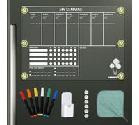 LVNRIDS Lavagna trasparente Frigo cancellabile in francese, 42 x 30 cm, acrilico, quadro, calendario settimanale magnetico, calendario frigo, trasparente