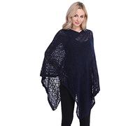 LvRao Elegante Poncho e Mantelle da Donna, Blusa Poncho in Maglia con Orlo a Frange, Scollo a V (Marina Militare, Taglia Unica)
