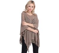 LvRao Maglione alla Moda Crochet Collo a V Poncho Mantelle con Nappe per Donna Cover-Up Pullover Tops per l'autunno Primaverile (Cachi, Taglia Unica)