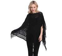 LvRao Maglione alla Moda Girocollo Poncho Mantelle con Nappe per Donna Spiaggia Festa Cover-Up Pullover per l'autunno Primaverile (Nero, Taglia Unica)
