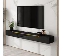 LVRUIEDS Supporto TV Sospeso, Mensola TV Lucida A Parete, Centro di Intrattenimento Moderno con Mobile TV Portaoggetti, Tavolo Consolle Multimediale per Soggiorno(Black+Gold,120CM)