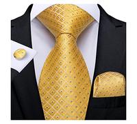 LVSELINGI Cravatta da uomo Cravatta da sposa in seta floreale giallo chiaro for uomo Cravatta con gemelli Hanky Set Fashion Bussiness Party Cheerfully(SJT-7294)