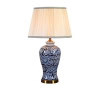 LVSEWOA Lampada da Tavolo in Ceramica, Nuova Lampada da Tavolo in Stile Cinese Blu e Bianco, Lampada da Comodino in Ceramica Dipinta a Mano, Lampada da Lettura per Soggiorno e Camera da Letto