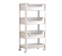 LVSEWOA Rollbarer Aufbewahrungswagen mit 4 Ablagen für Bad, Schlafzimmer Oder Wohnzimmer - stilvolles, Weißes Design, platzsparende LÖSUNG