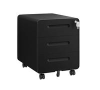 LVSTEEL Cassettiera per Ufficio con 3 Cassetti, Design con Angoli Arrotondati, Schedario da Ufficio Bloccabile, Completamente Assemblata, Nero