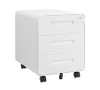 LVSTEEL Cassettiera per Ufficio con 3 Cassetti, Design con Angoli Arrotondati, Schedario da Ufficio Bloccabile, Completamente Assemblata, Bianco