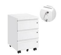 LVSTEEL Cassettiera per Ufficio con 3 Cassetti, Schedario da Ufficio Bloccabile, Completamente Assemblata, Bianco