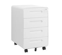 LVSTEEL Cassettiera per Ufficio con 4 Cassetti, Design con Angoli Arrotondati, Schedario da Ufficio Bloccabile, Completamente Assemblata, Bianco