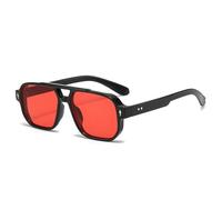 LVTFCO Occhiali da sole quadrati vintage a doppio ponte da uomo Occhiali da sole trasparenti con lenti oceaniche da donna Rivetti di tendenza Occhiali da sole UV400,Nero rosso,Taglia unica