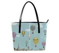 LVTISEE Borsa a tracolla da donna in pelle PU con mongolfiere colorate che volano sopra la città, borsa a tracolla da donna per lavoro, viaggi