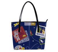 LVTISEE Borsa a tracolla da donna in pelle PU con razzi e alieni a tema spaziale, borsa a tracolla per lavoro, viaggi